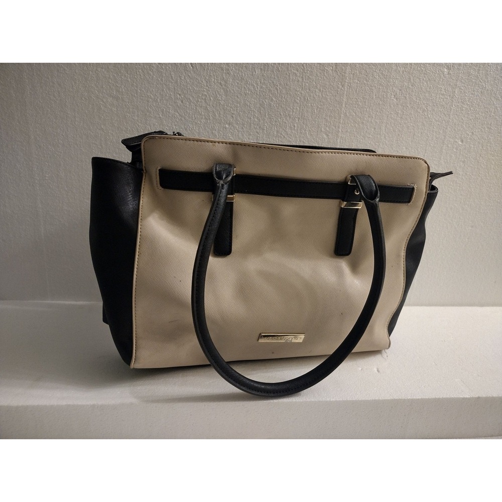 Liz Claiborne Two-Tone Faux Leather Tote Handbag Top-Zip Gold Hardware